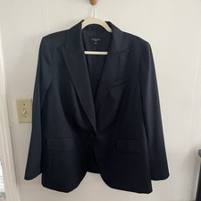 Talbots Plus Blazer 14W Navy Wool Blend Pinstripe Office Business Prep Academia