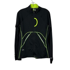 Under Armour Semi-Fitted ColdGear Black Neon Full Zip Athletic Running Jacket M