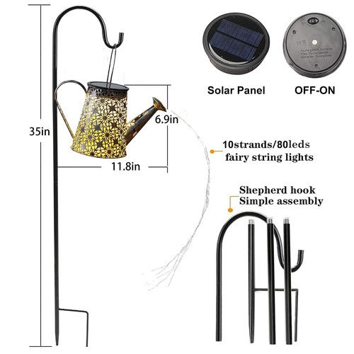 VOOKRY Solar Watering Can Lights Large Retro Metal Hanging Solar Lights Outdo... - Picture 4 of 9
