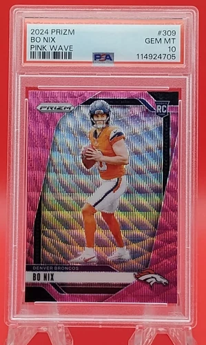 2024 Panini Prizm Football #309 Bo Nix RC(Broncos) Pink Wave Prizm PSA GEM MT 10