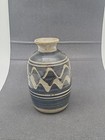 Vtg Studio Pottery Vase Grey Blue Tan Brown Signed Niles Geometric Abstract