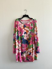 Talbots Dress Mini Floral Pink Colorful Long Sleeve Cotton Womens L Boho 70s