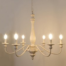 LynPon Wood Farmhouse Chandelier Distressed White French Country Industrial Lamp