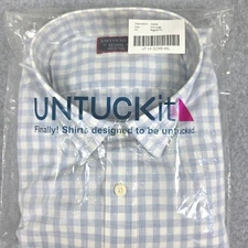UNTUCKit Clarke Men XXL Shirt Blue Gingham Check Short Sleeve Casual Button Down