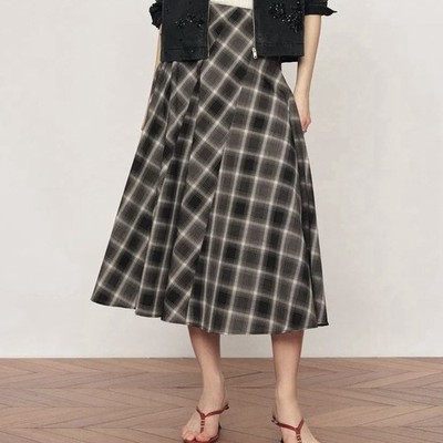 Fabrique Xaviera Checkered Plaid Maxi Skirt in Fine Wool Blend in Size XS Women
