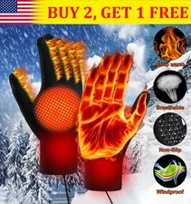 Heated Gloves Electric Rechargeable Battery Hand Warm Windproof Thermal Winter