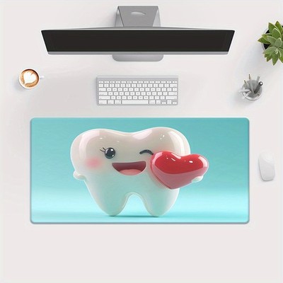 40*90cm1pc XXL Large Smiling Tooth & Dental Teeth Design Desk Mat - Non-Slip Rub