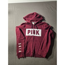 Pink Victoria's Secret Full Zip Hoodie Maroon Burgundy Logo Sweatshirt Medium