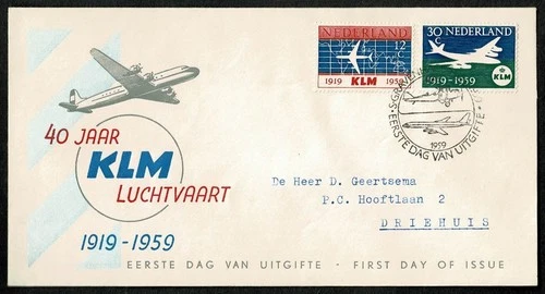 SG05A NETHERLANDS 1959 FDC 40 year KLM aviation  NVPH E40