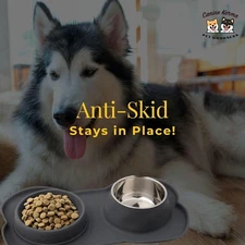 New 3 Slow Feeder Dog Bowls No-Spill Non-Skid Silicone Mat Stainless S Fast Ship