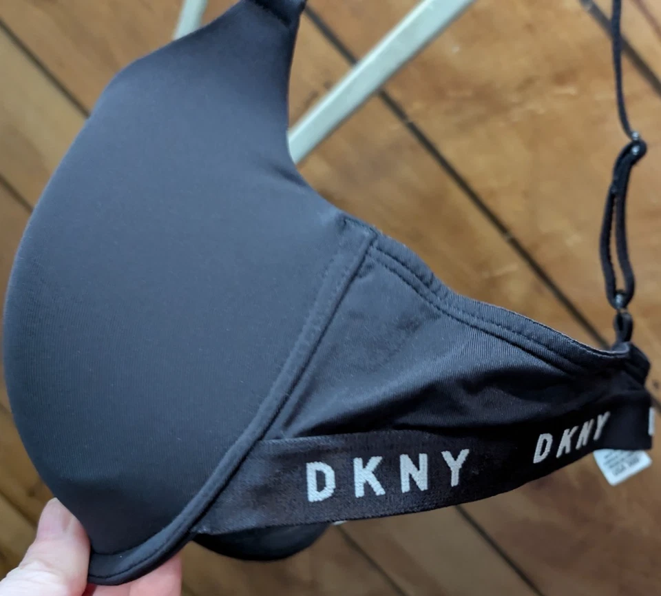 Sujetador con aros DKNY DK4957 negro blanco camiseta sujetador 36B logotipo acolchado cierre trasero Foto 2 de 4