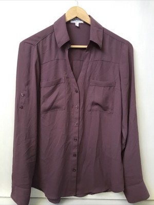 Express Women's The Portofino Slim Fit Shirt Roll Tab Sleeve Dusky Purple Size S