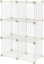 Amazon Basics 6 Cube Wire Grid Stackable Storage Shelves, 12.6 6 Cube, White 