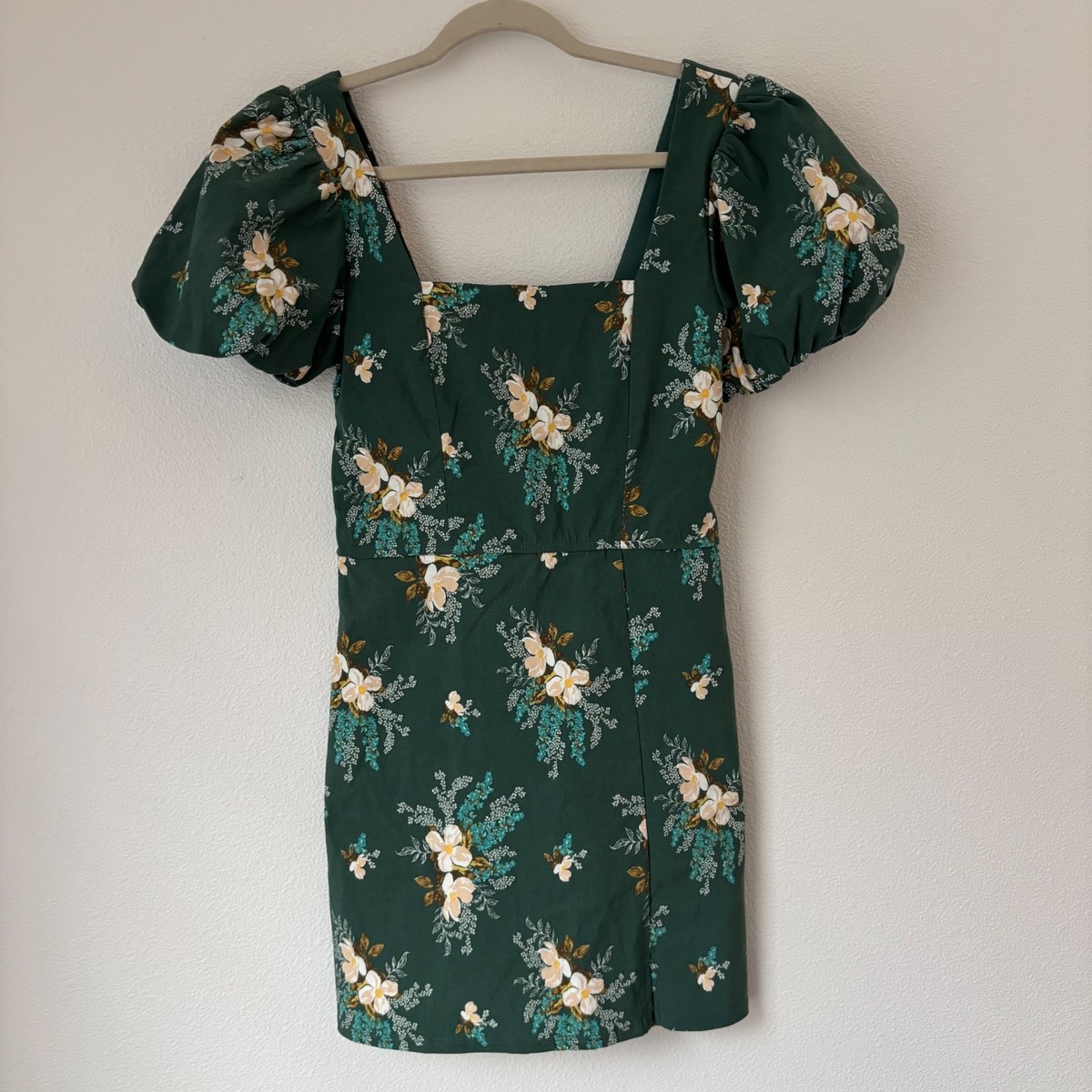 NEW Trixxi Dress Women's Small Green Floral Mini Short Puff Sleeve BOHO  Milkmaid | eBay