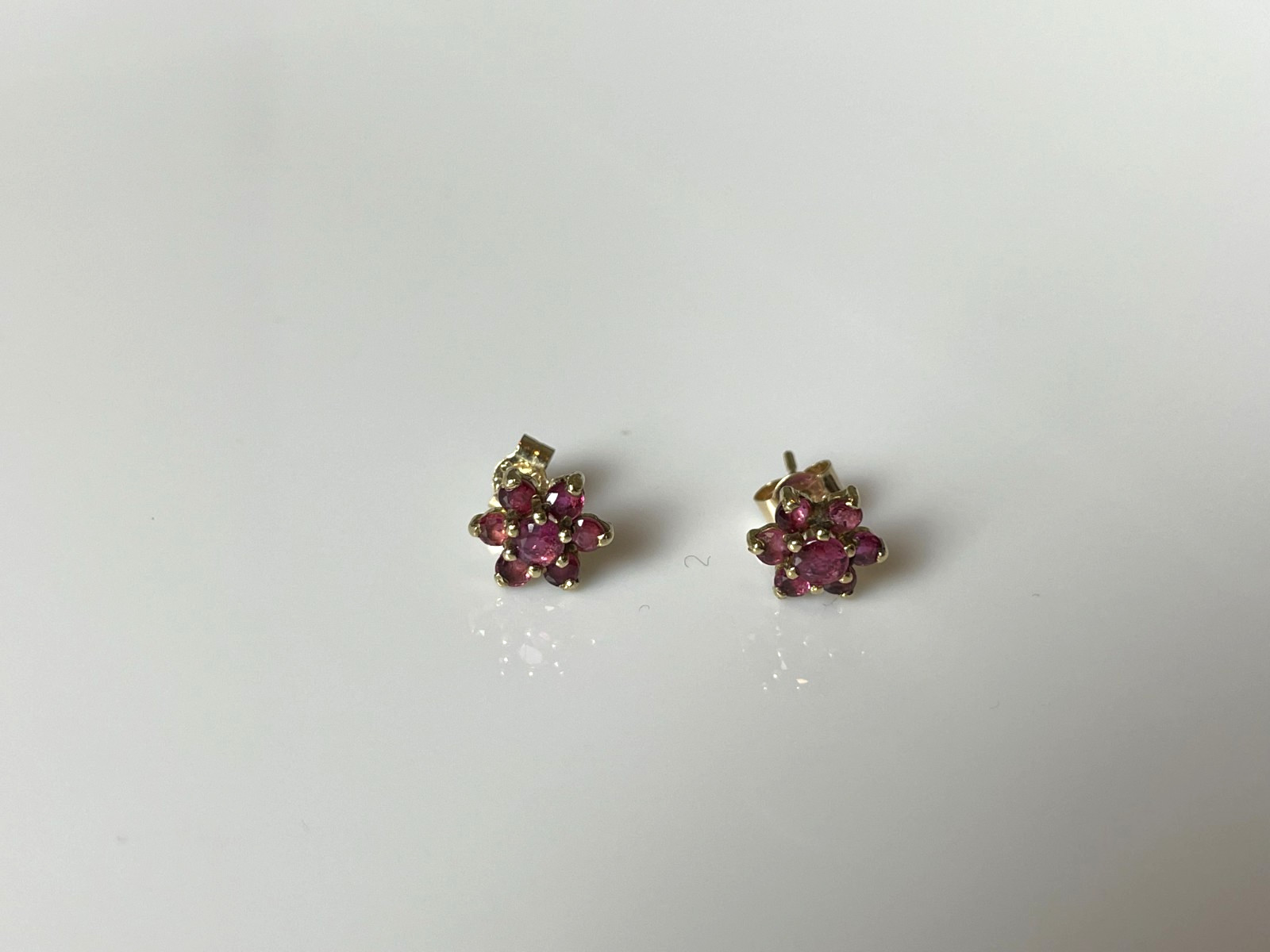 Ruby Earrings 9ct Gold Ruby Flower Cluster Earrin… - image 8