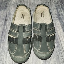 Clarks Collection Women's Gray Leather Upper Slip On Comfort Casual Haley Shoes