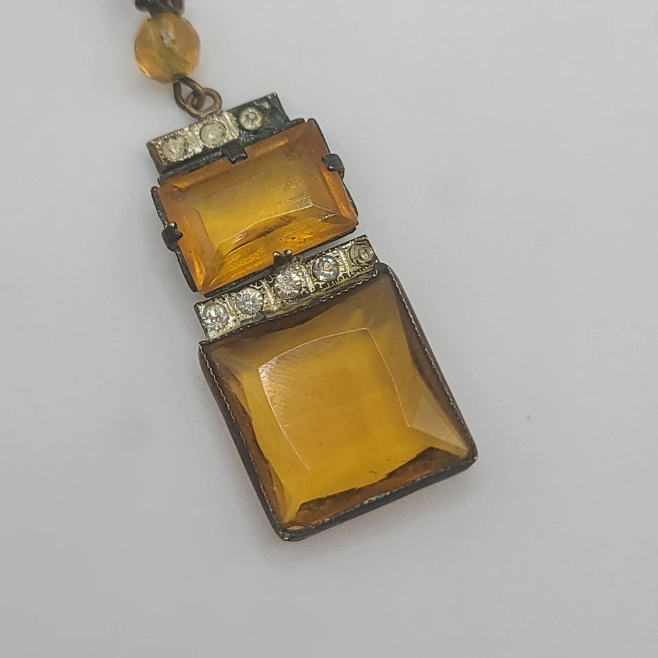 Collar Checo Vintage Vidrio Naranja Firmado Cuentas Estrás 16" LEER Foto 3 de 4