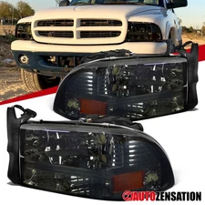 Fit 1997-2004 Dodge Dakota 98-03 Durango Smoke Headlights Head Lamps Left+Right