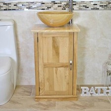 Cloakroom Bathroom Vanity Unit Oak Golden Onyx Wash Stand and Basin Set 309