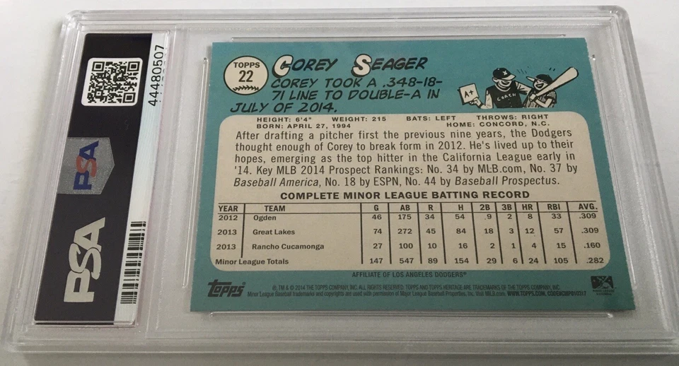 Corey Seager - 2014 Topps Heritage Minors Rookie Card RC #22 Graded PSA 9 - LAD - Image 3 of 4