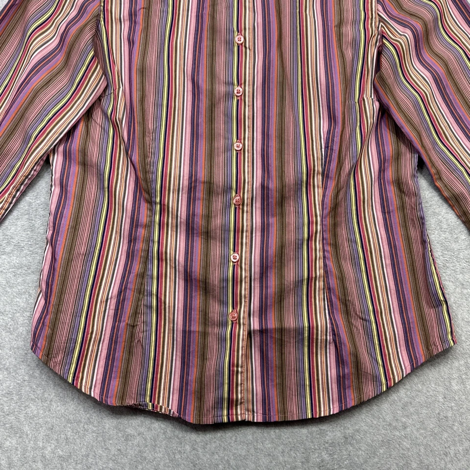 Top Robert Graham Mujer Pequeño Rosa Rayas Puño Abatible Botón Delantero Manga Larga Foto 4 de 4