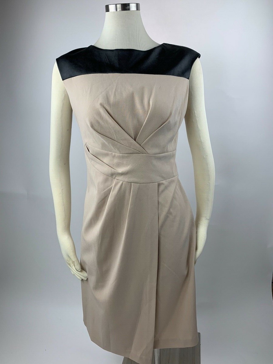 Chico's Black Faux Leather Tan Color Block Gathered Sheath Dress 0 XS Small  S