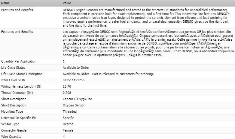 Sensor de oxigênio downstream Denso para 2013-2016 Honda ACCORD L4-2.4L - Imagem 2 de 4