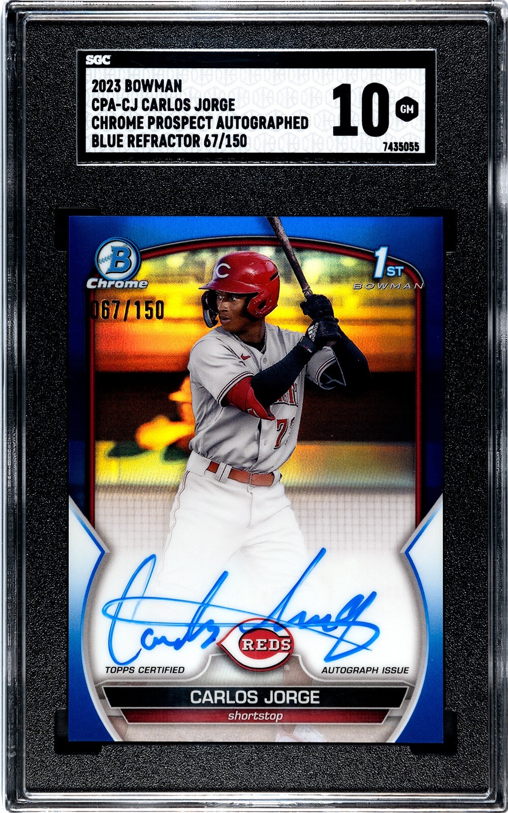 2023 Bowman 1st CPA-CJ Carlos Jorge Chrome Blue Refractor Auto /150 SGC 10 Reds