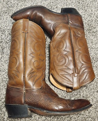 Vintage Mens 11D Leather Cowboy Boots Acme Tan Brown Western Retro Very Good USA Vintage Acme Cowboy Boots: Brown Leather Western Rodeo Boots  main image 2