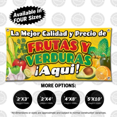 FRUTAS y VERDURAS Banner Lona Open Sign Display Fresh Produce Fruits Vegetables
