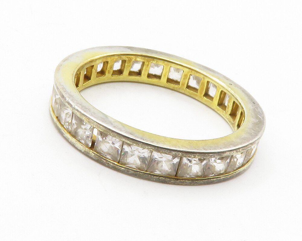925 Sterling Silver - Vintage Square Cut Topaz Eternity Band Ring