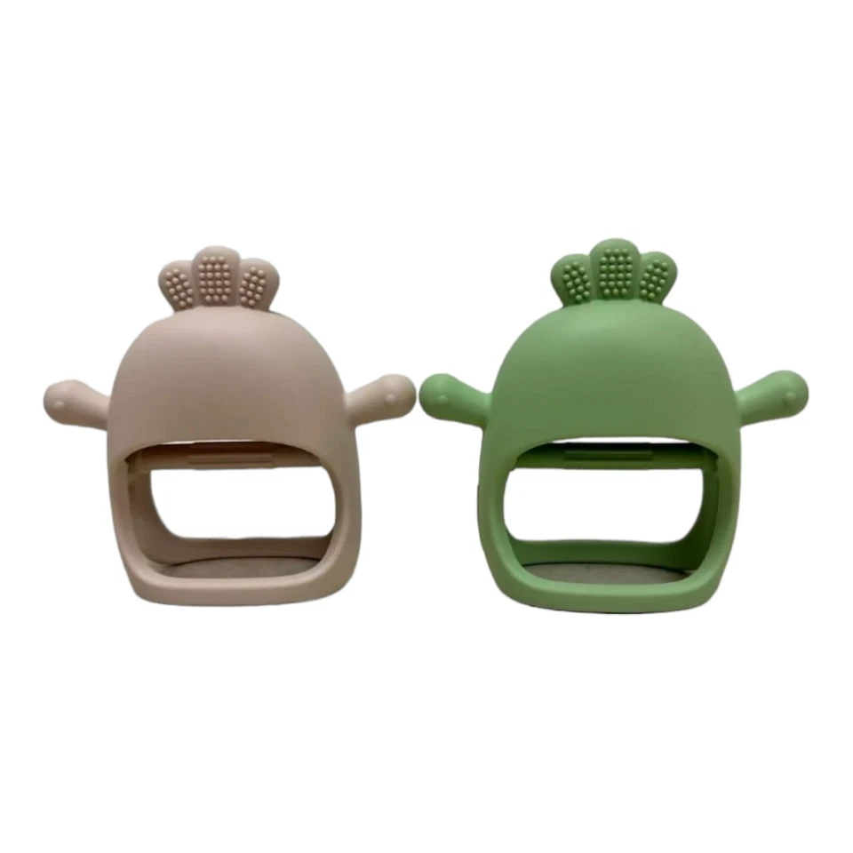 2 Packs Baby Teething Toy Silicone Teething Mitten Green and Tan - Image 4 of 4
