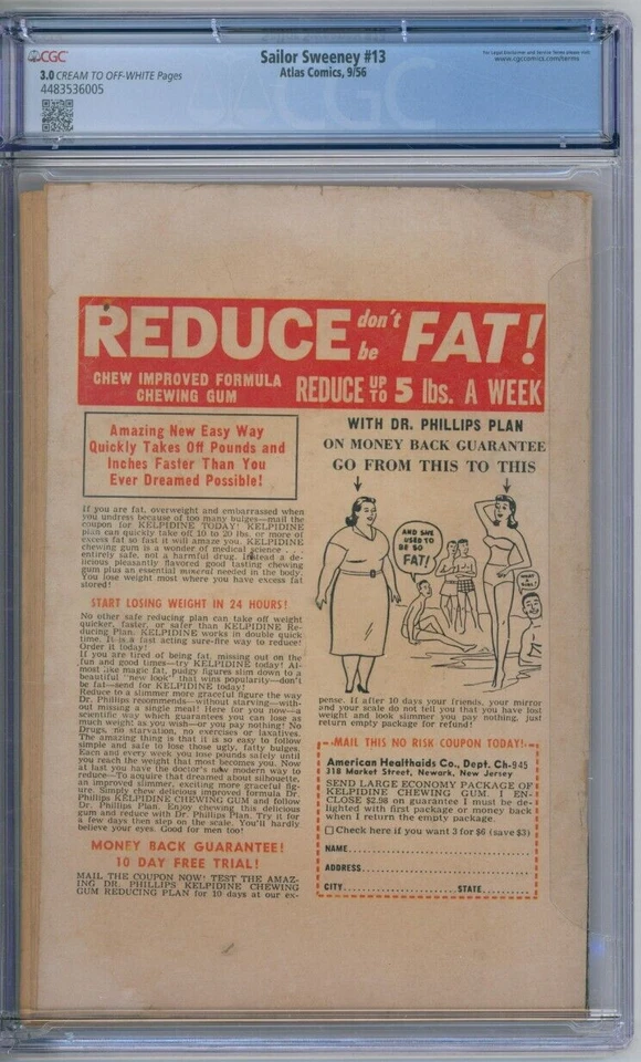 Sailor Sweeny 13 CGC Graded 3.0 G/VG Atlas Comics 1956 - Image 2 of 2