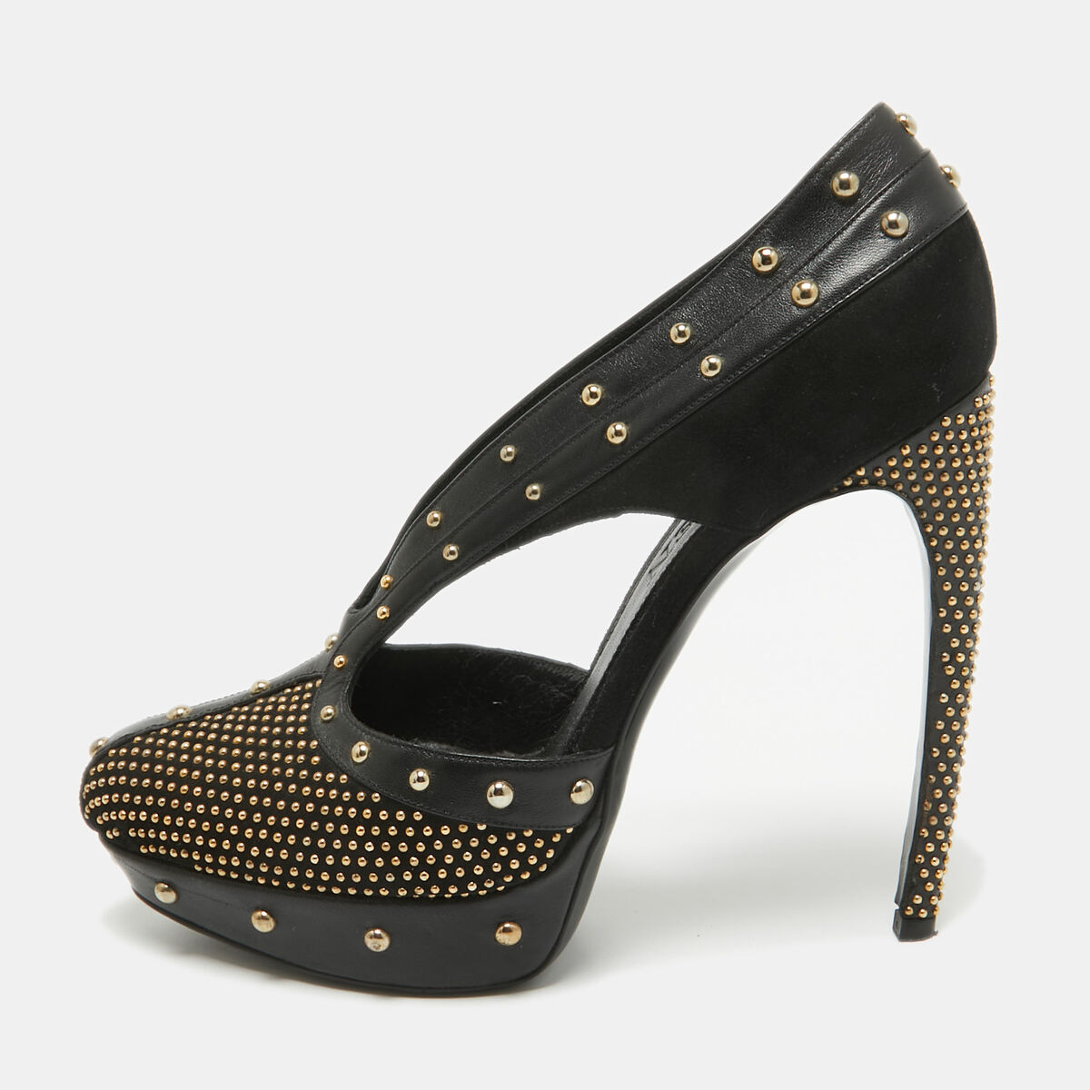 Alexander McQueen Black Leather and Suede Studded Platform Alexander McQueen Black Leather and Suede Studded Platform