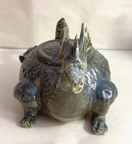 Handmade Studio pottery carved Dragon teapot Signed - Picture 9 of 21