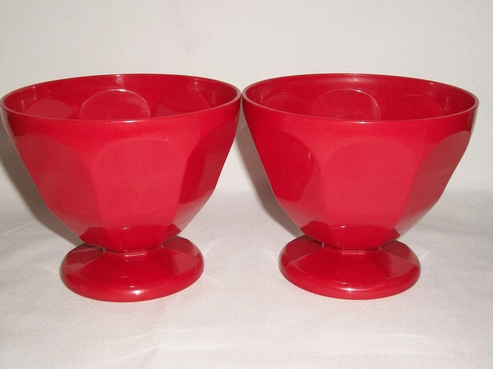 Red Plastic Ice Cream Sundae Dessert Bowls Set 6 Picnic Pool BBQ Party - Image 2 of 4