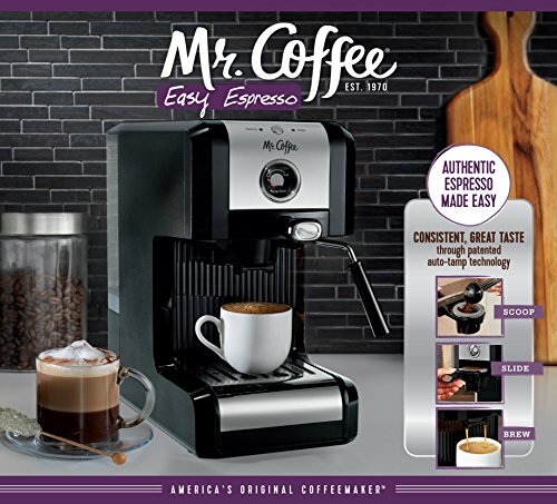 Mr. Coffee Easy Maker | Authentic Pump Espresso Machine, 6 Piece, Chrome/Black