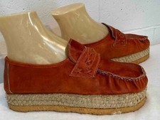 8.5 NOS Vtg 70s Shoes Rope Jute Platform Sole Loafer Leather Hippie Delmar 8 1/2