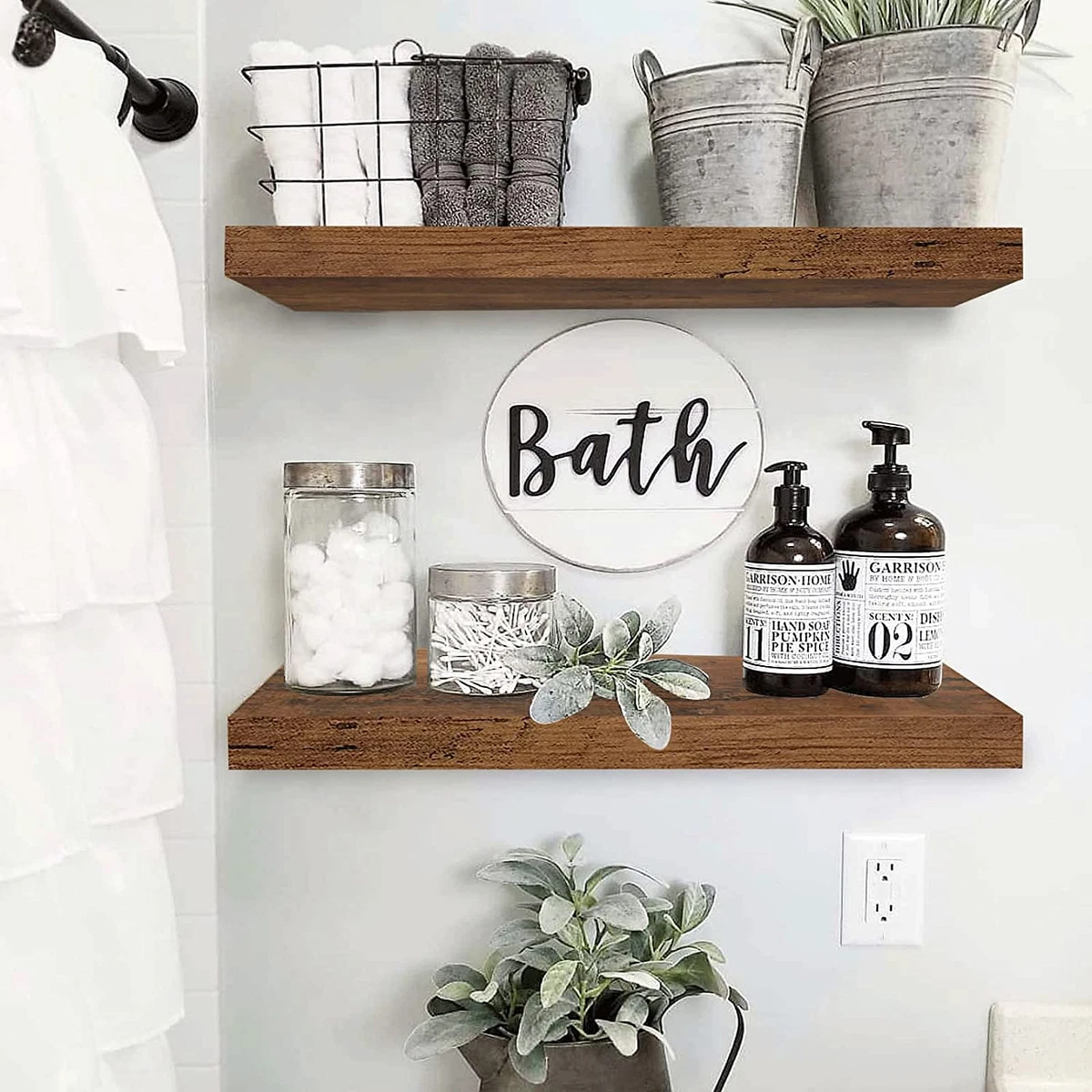 Floating shelves  Farmhouse bathroom decor ideas, Floating shelves, Home  decor