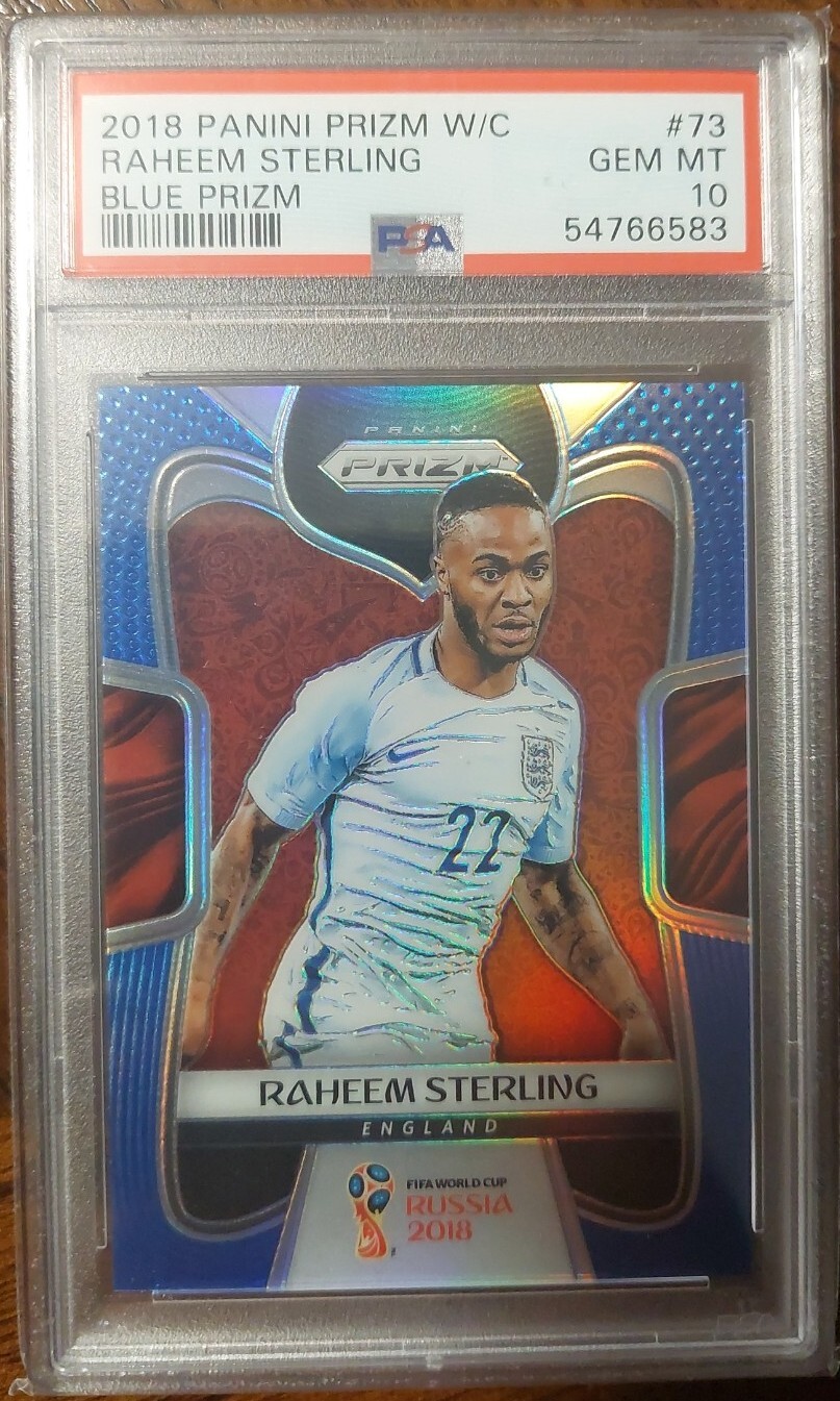 2018 Panini Prizm World Cup Blue Prizm# 73 Raheem Sterling /199 PSA 10
