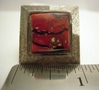 VINTAGE GROOVY MID-CENTURY MODERN CUFFLINKS SILVERTONE + RED FAUX MARBLE, LARGE! — photo 4