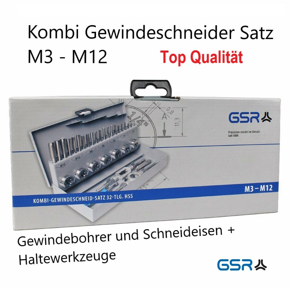 GSR Gewindeschneidset 14 tlg. M3-M8, Gewindebohrer + Schneideisen, Spezialstahl