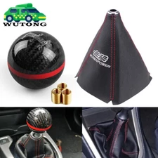 5/6 Speed Mugen Real Carbon Fiber Ball Shift Knob Shifter Boot Cover Red Stitch