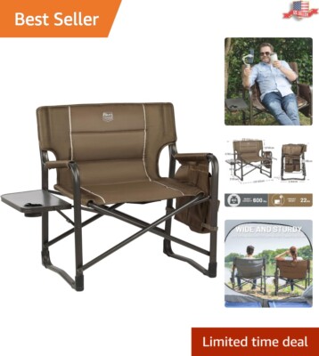 Heavy Duty Foldable Directors Chair with Side Table - Brown - 600 lbs Capacity