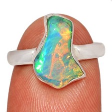 Natural Ethiopian Opal Polish Rough 925 Sterling Silver Ring Jewelry s.6 CR74371