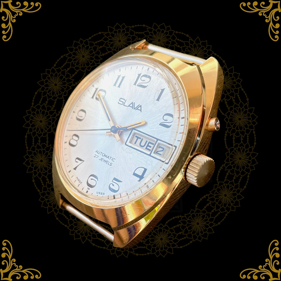 Slava Automatik 27 Jewels UdSSR | Vintage | Day-Date | goldfarben | ungetragen - Bild 2 von 3