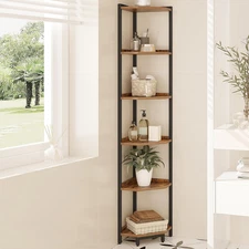 Corner Shelf Stand, Corner Bookshelf, Storage Standing Shelf Unit with Metal Fra