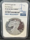 2018-W SILVER EAGLE NGC PF69 ULTRA CAMEO 1 OZ AMERICAN EAGLE First Releases