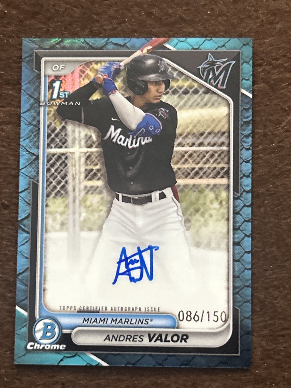 Andres Valor 2024 Bowman Chrome 1st#CPA-AV Blue Reptilian Refractor Auto /150