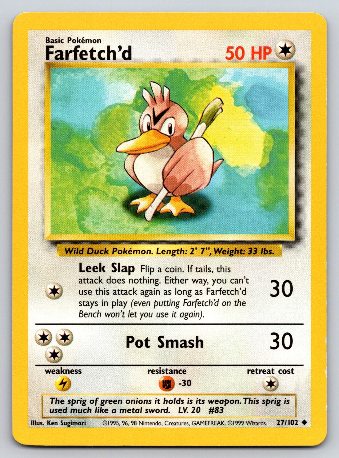 Farfetch'd 27/102 Base Set Pokemon TCG Vintage 1999 Uncommon LP Regular